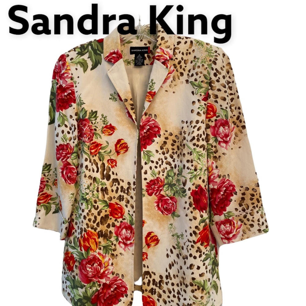 Sandra King Cheetah & Flowers Print Blazer Sz 6